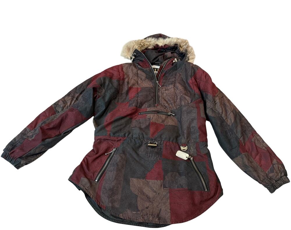 Vintage 90s NILS Womens Geometric Patchwork Ski Anorak Pullover Jacket M